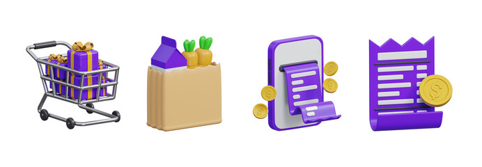 3D online shopping and payment icon collection, Transparent Background