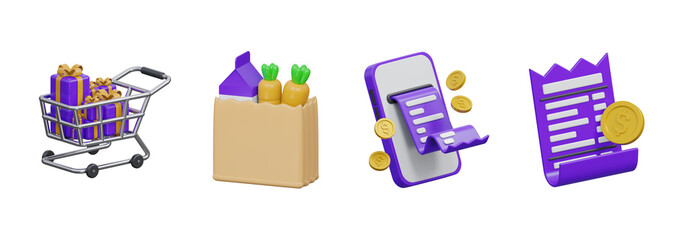 3D online shopping and payment icon collection, Transparent Background