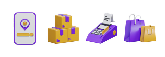 Retail and e-commerce logistics 3D vector icons, Transparent Background