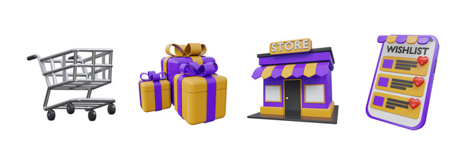 3D online shopping and retail store elements, Transparent Background