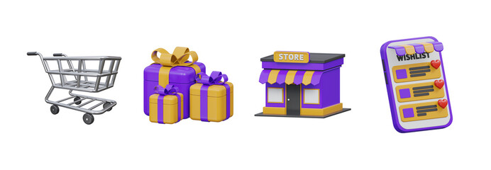 3D online shopping and retail store elements, Transparent Background