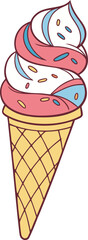 Vector illustration of a colorful ice cream cone with scoops and a waffle cone