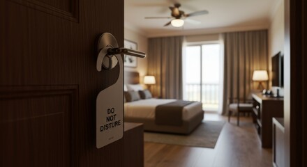 The hotel room with Room Number sign on the door