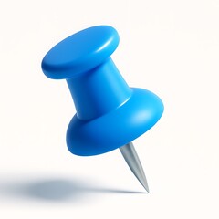 Single blue push pin on a white background