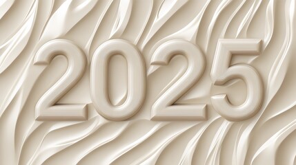 Year 2025 in Creamy 3D on Wavy Background