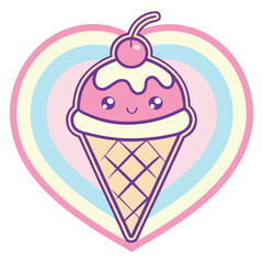 Kawaii ice cream cone with cherry cute