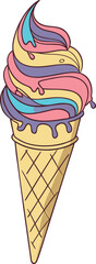 Vector illustration of a colorful ice cream cone with scoops and a waffle cone
