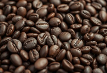Close-up of rich brown coffee beans, highlighting texture and depth,  food,  rich