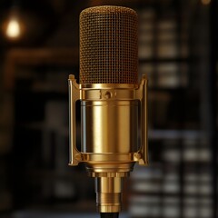 Vintage Gold Condenser Microphone in Studio