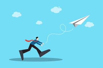 businessman launches a paper boat into the air, symbolizing the start of a business idea, hope, or aspiration taking flight.