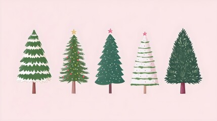Set of Diverse Christmas Trees illustrations