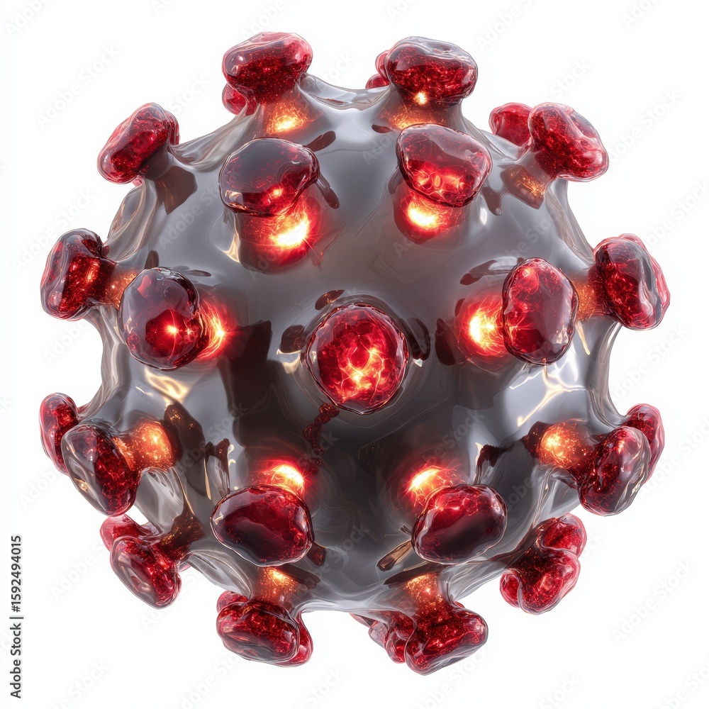 Aufkleber microscopic 3d render of a virus particle with glowing red spikes detailed digital model of infectio