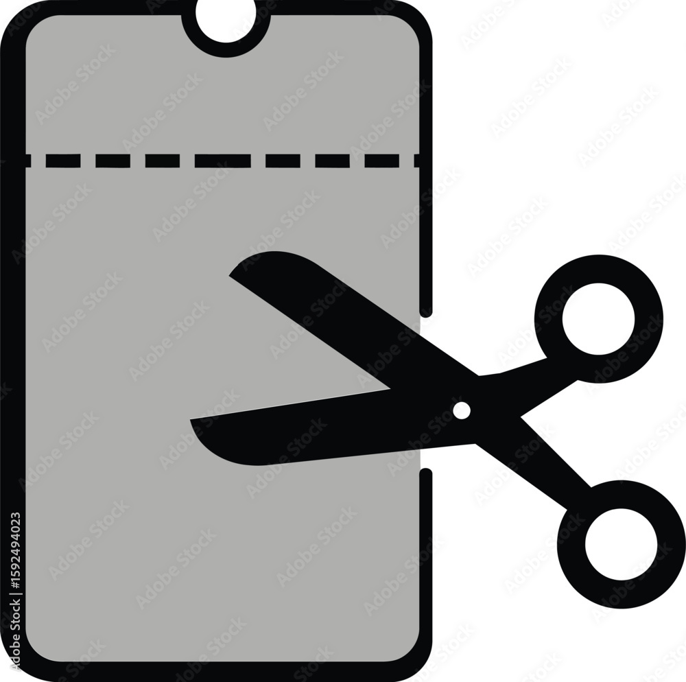 Poster scissors cutting smartphone screen vector icon design for digital editing and mobile interface use