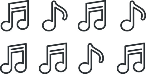 Eight Vector Music Note Icons: Modern, Clean Style