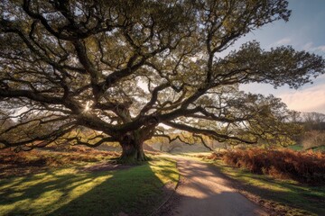 Obraz premium Majestic oak tree in a sunlit park
