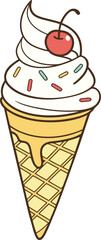 Vector illustration of a colorful ice cream cone with scoops and a waffle cone