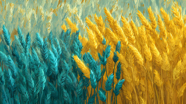 A field with wheat and tares growing together, highlighting their differences in shape and color. cropped shape. Illustration