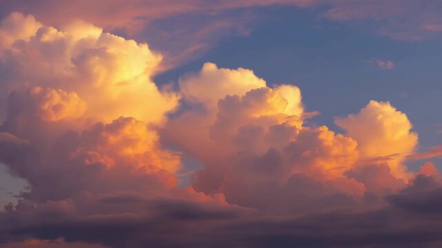 Tripod time-lapse of dramatic altocumulus clouds during late sunset, bright orange and purple tones