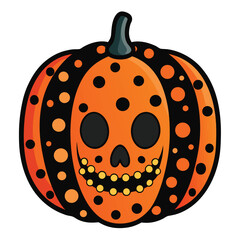 Obraz premium Decorative pumpkin painted with fun black and orange polka dots, a cheerful, festive design.