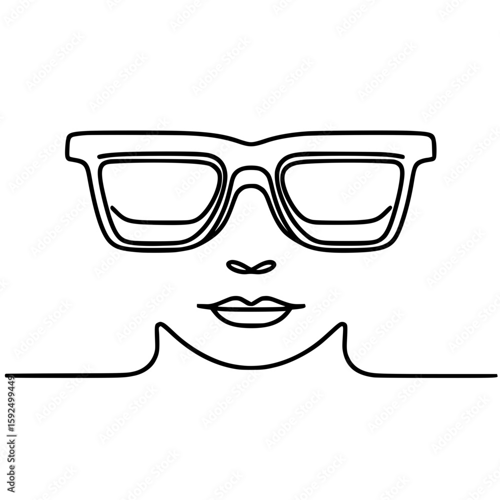 Poster minimalist outline of a person wearing glasses in a simple style - concept of single line outline ve