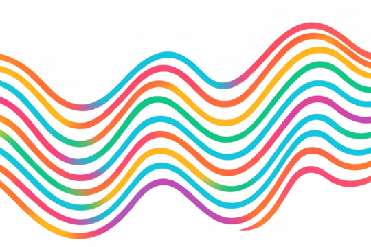 Vibrant spectrum of wavy lines creating a dynamic and colorful pattern on a transparent background, ideal for modern and creative designs
