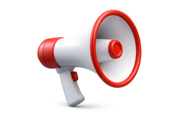 3d rendering of a white and red megaphone isolated on transparent background