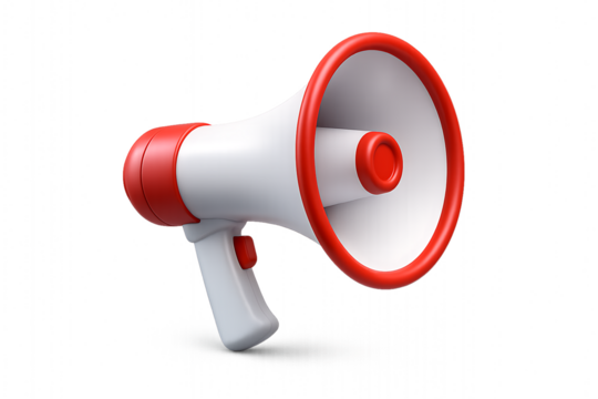 3d rendering of a white and red megaphone isolated on transparent background - Powered by Adobe