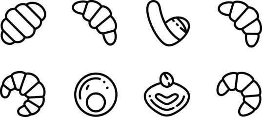 Vector Bakery Croissant Icons: Outline Style Food Graphics Set