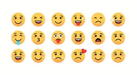 Collection of Yellow Emoji Icons Expressing Various Emotions and Reactions
