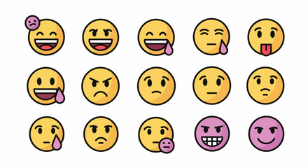 Fototapeta premium Collection of Diverse Emoji Faces Expressing Various Emotions