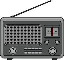 Vintage radio with antenna and tuning dials classic audio device vector illustration