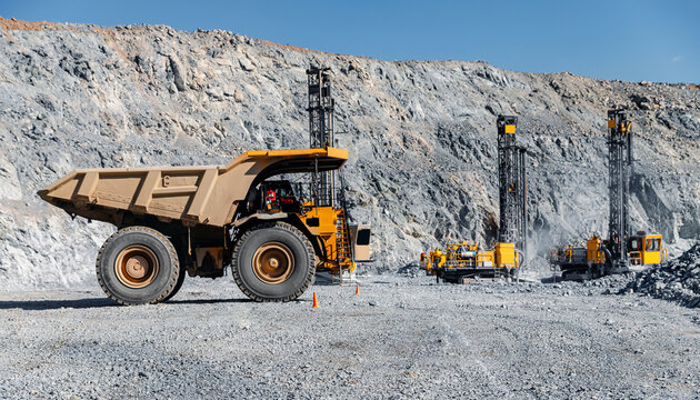 Industrial Mining Operations: Heavy Machinery and Drills in Quarry