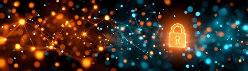 Glowing lock on dark background, symbolizing security, protection, and data privacy in the digital age