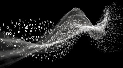 Series of binary numbers are displayed in a wave pattern. Concept of complexity and order, as the numbers are arranged in a visually appealing and organized manner