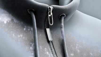 Stylish gray zipper with a looped pull tab against a minimalist background showcasing modern design trends. looped pull. Illustration