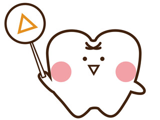 三角を持っているかわいい歯のマスコットキャラクター