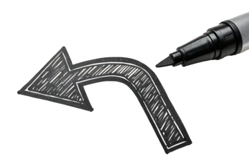 Hand drawn arrow with marker pen isolated on transparent background