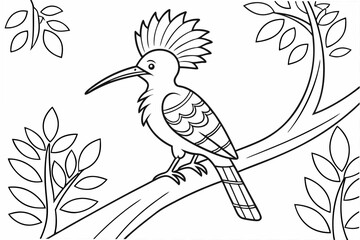 coloring page line art the hoopoe black vector