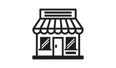 Simple black and white icon of a storefront building