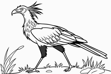 coloring page line art the secretary bird black vector