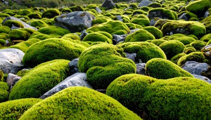 Lush green moss on rocks