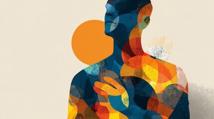 Abstract colorful silhouette with overlapping circles and shapes