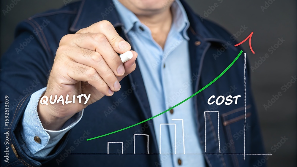 Poster quality increase with rising expense graph concept presentation and visual depiction of business dev