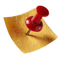 Transparent push pin holding note office space close-up image minimalistic background creative concept