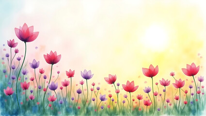 Watercolor Flowers Meadow Art Soft Pastel Colors Floral Landscape