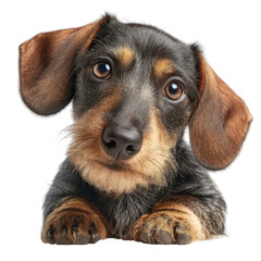 Playful dachshund in transparent background close-up photography adorable pet environment captivating viewpoint