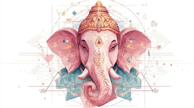 Geometric elephant artwork with intricate mandala and abstract patterns