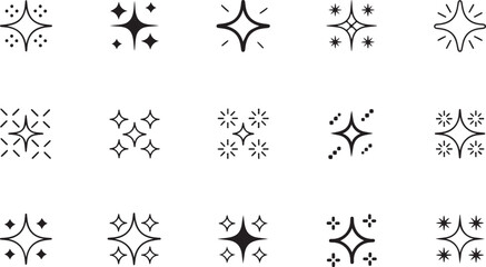 Twinkle Star Vector Glitter Light Icon Set – Editable Stroke Shine, Sparkle, and Magic Glow Symbols

