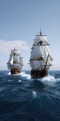 Majestic sailing ships on open ocean with billowing sails