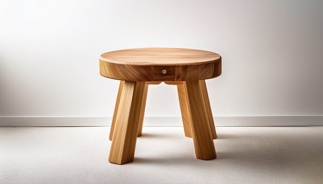 small wooden stool for living room decor on white background